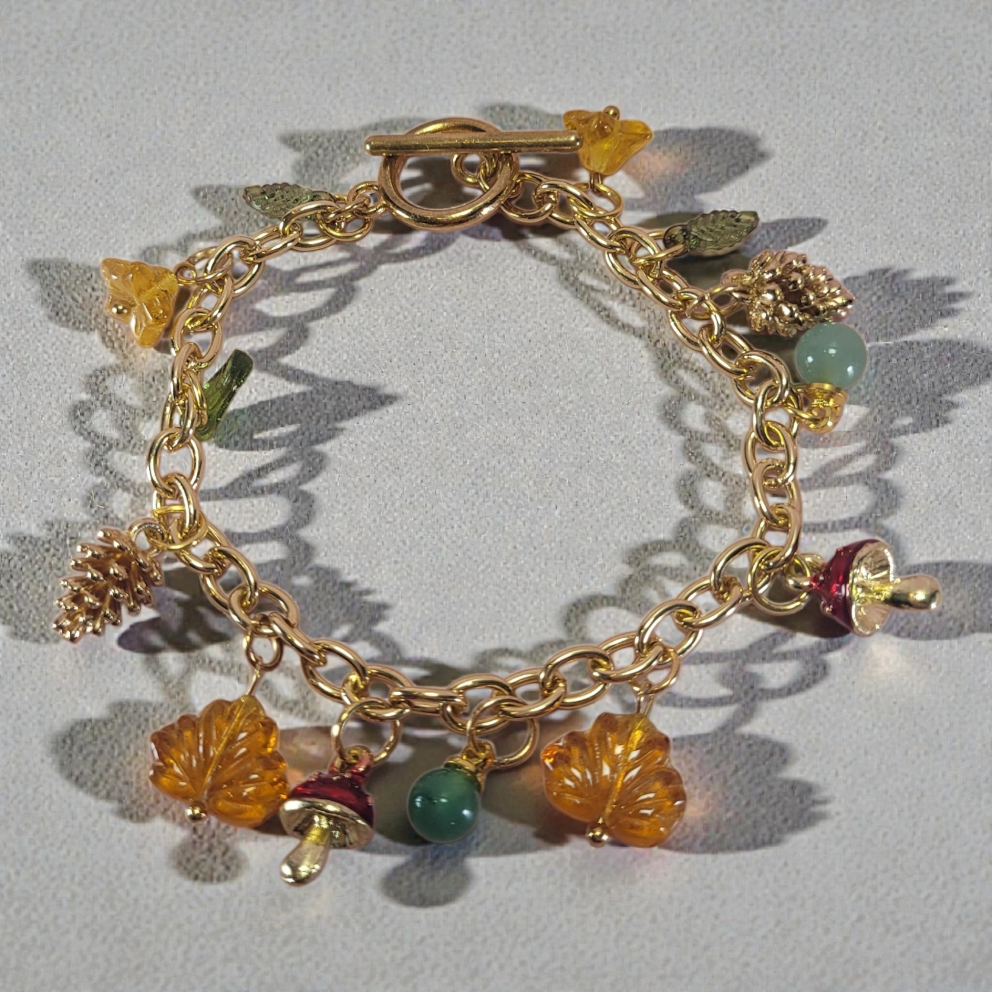 Bransoletka jesienna stal chirurgiczna koraliki szklane i metalowe grzybki