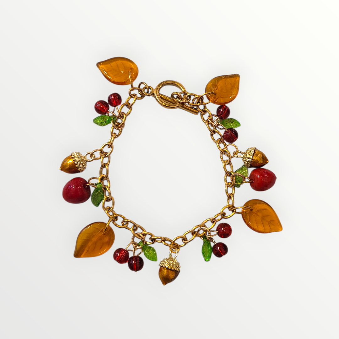 Bransoletka jesienna z jabłkami i żołędziami stal chirurgiczna 1