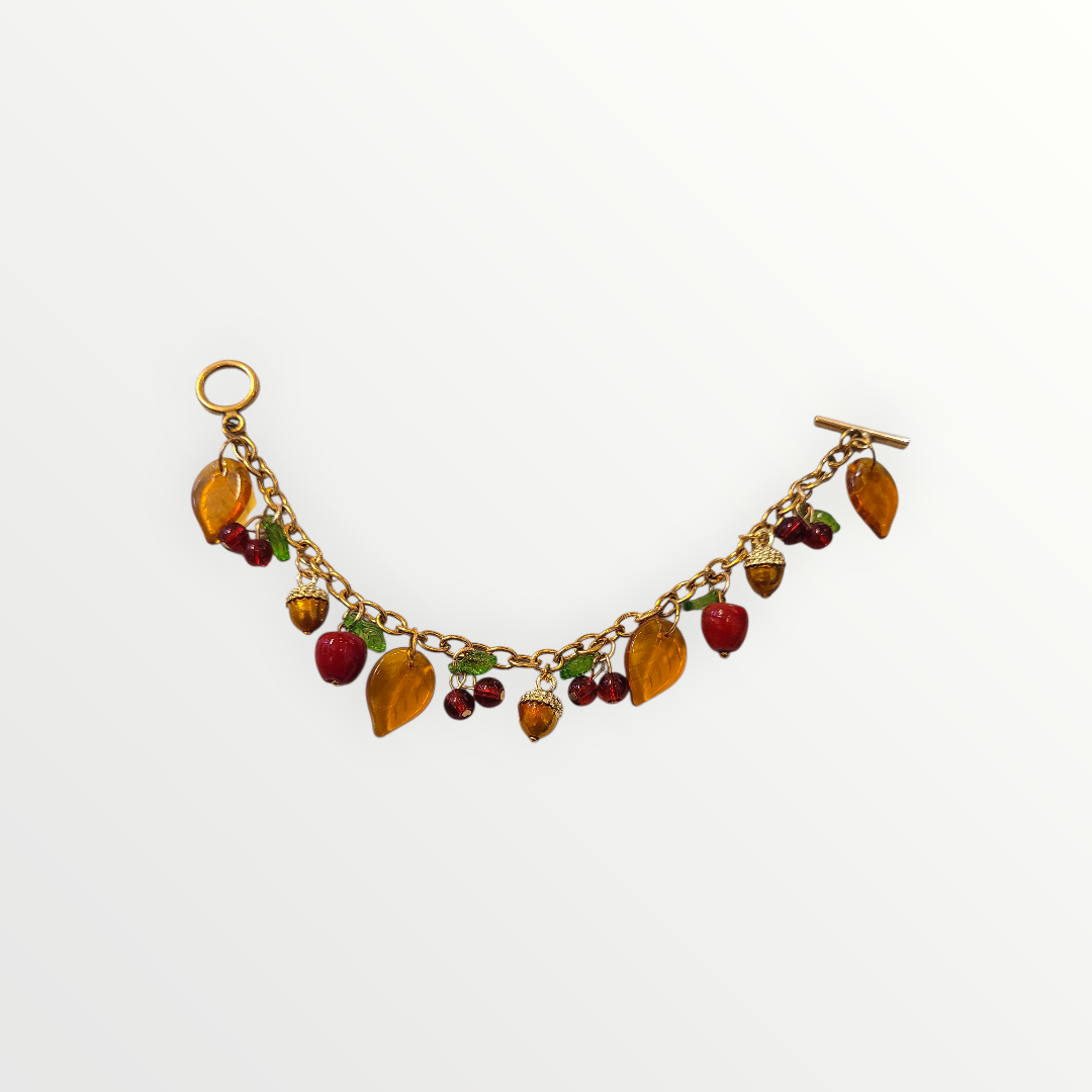 Bransoletka jesienna z jabłkami i żołędziami stal chirurgiczna