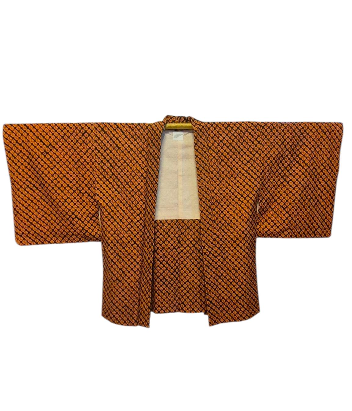 Jedwabne haori pomarańczowo-czarne shibori