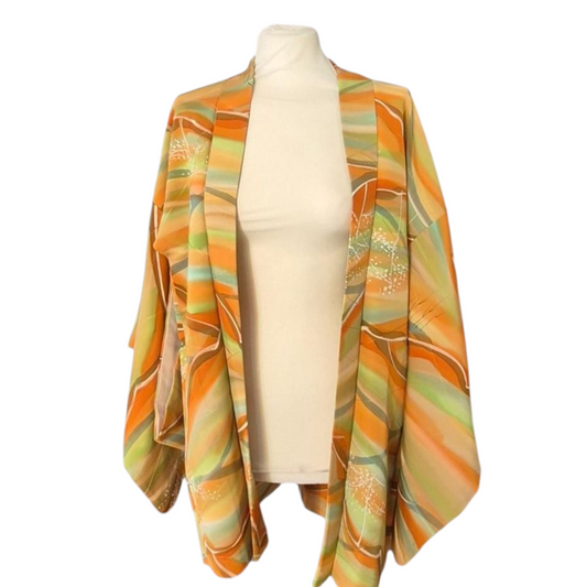 Pomarańczowo-zielone haori damskie jedwabne 
