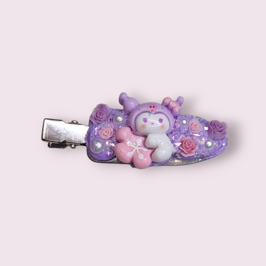 Kawaii Sanrio kuromi and flowers hairpin in lolita style. 