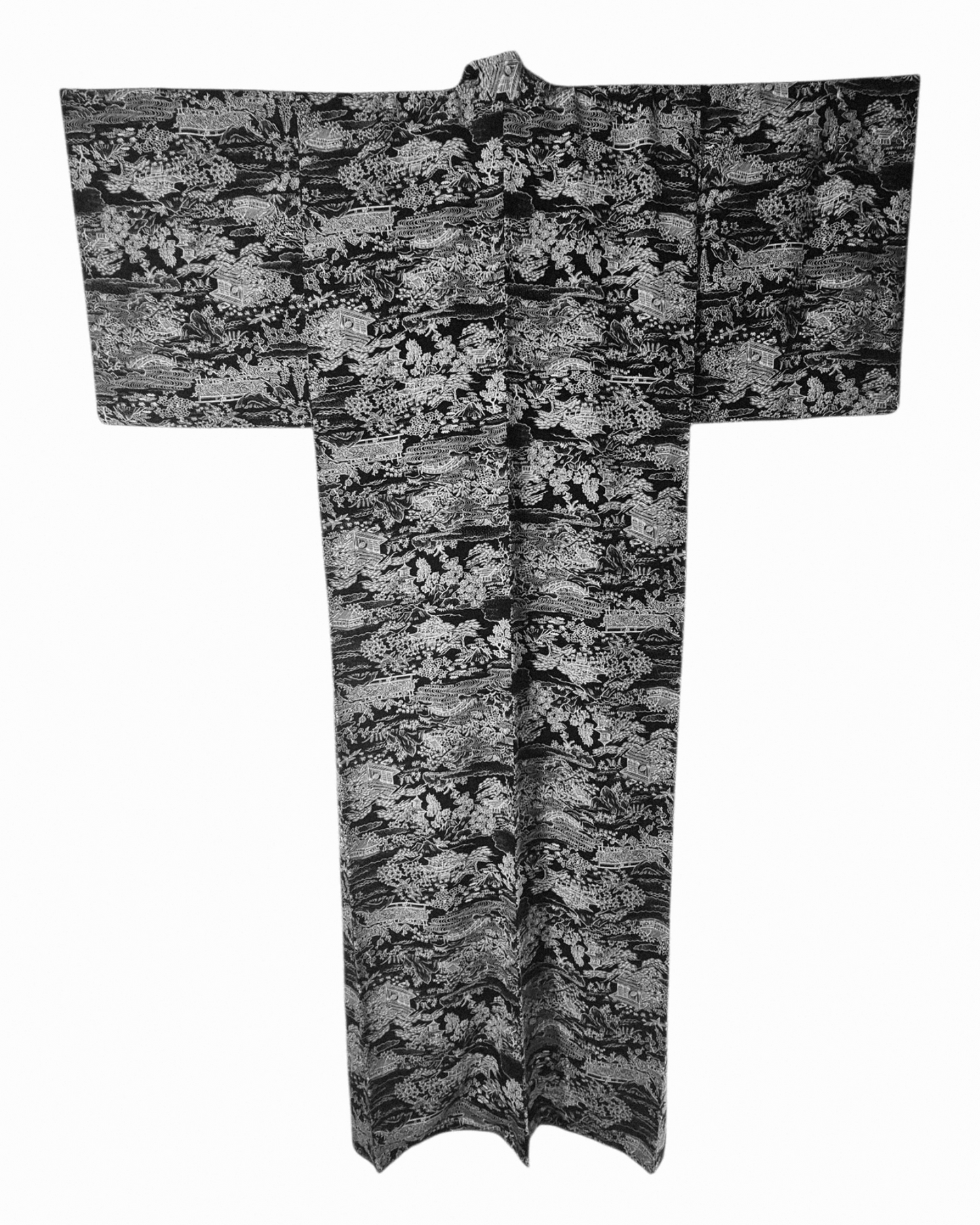 Kimono codzienne czarne w białe wzorki jedwab 2