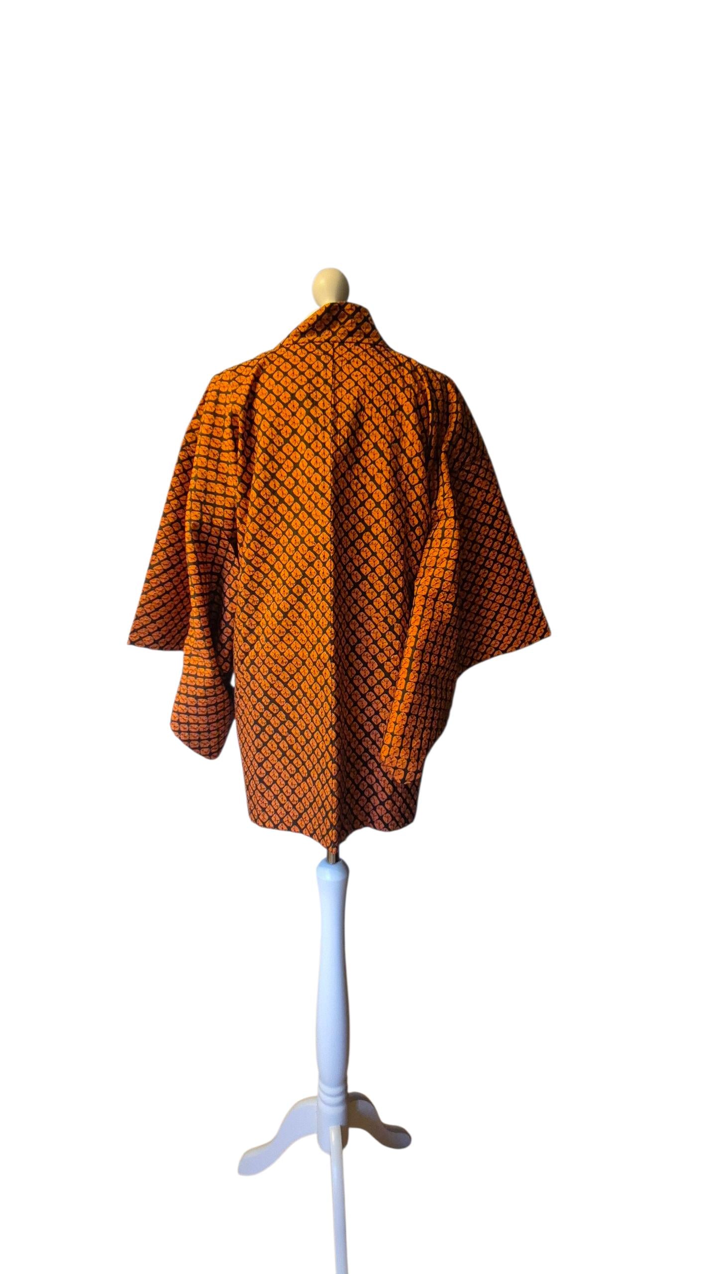 Jedwabne haori pomarańczowo-czarne shibori