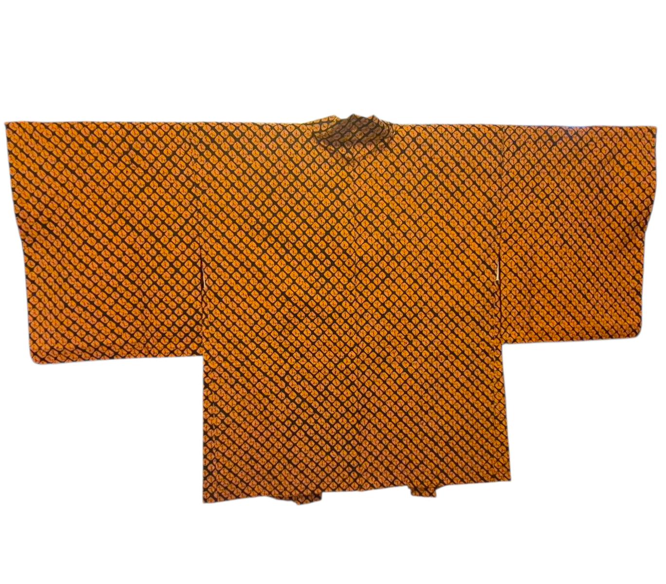 Jedwabne haori pomarańczowo-czarne shibori